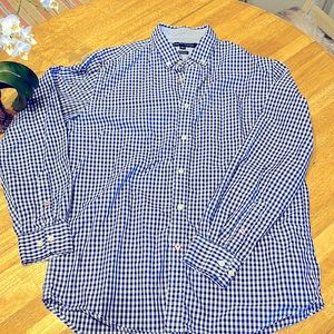 Tommy Hilfiger classic fit large button down shirt. Blue and white stripe